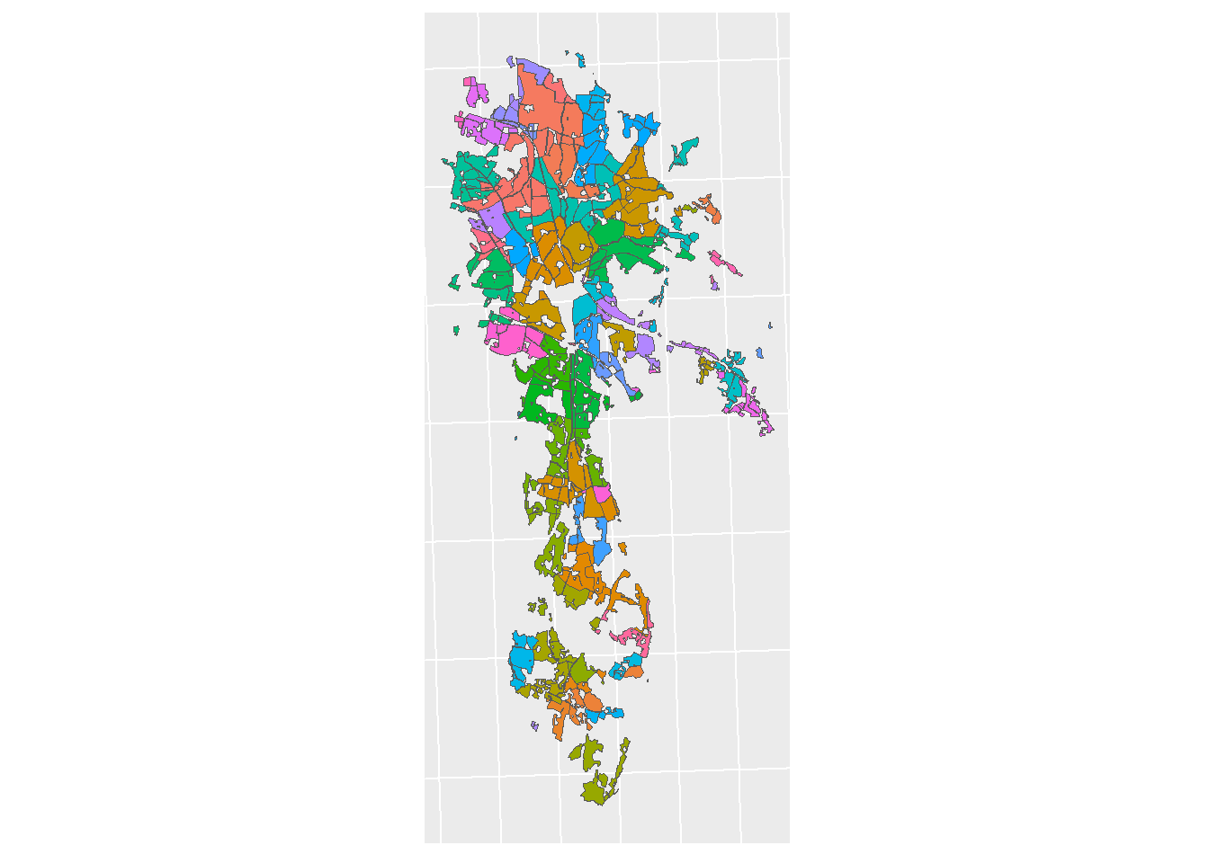 Farms in the CS10 catchment, colored by ID