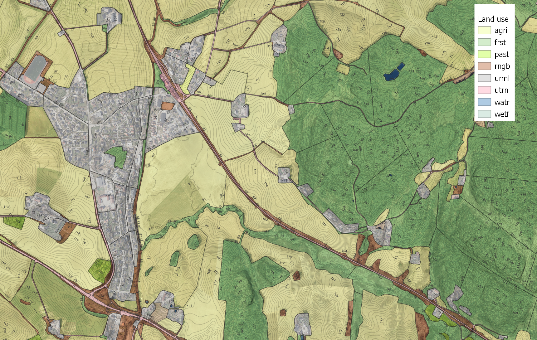 The town of Kråstad, urban areas in grey